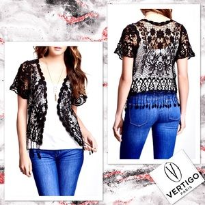 Vertigo Paris Crochet Knit Top in Black Lace